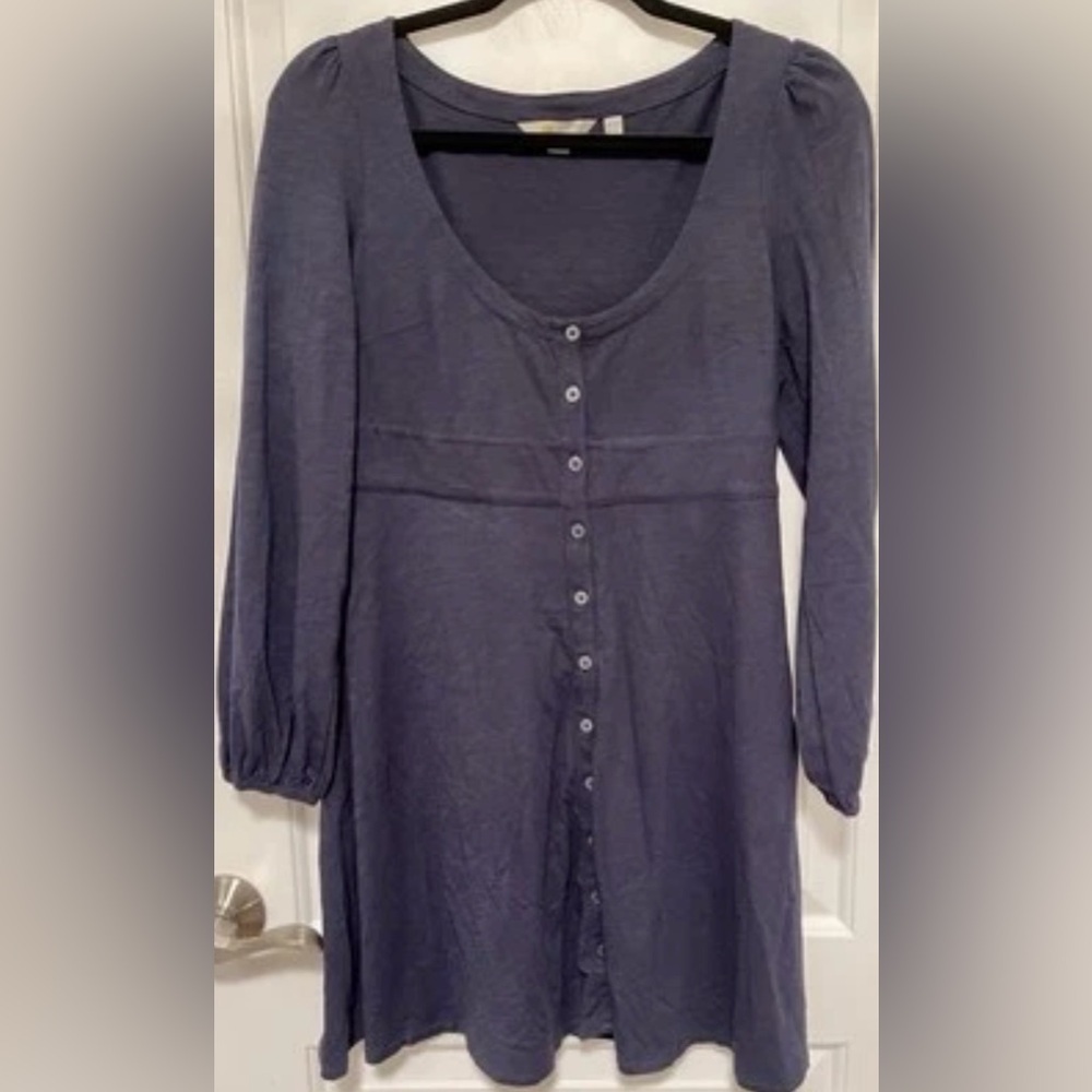 Boden Navy Button‑Front Midi Dress Scoop Neck Empire Sleeve Cozy Academia‎ 6P